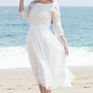Organic cotton 3/4 sleeve off-white dress